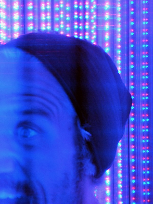 Strange Attractor with red and orange LED light patterns